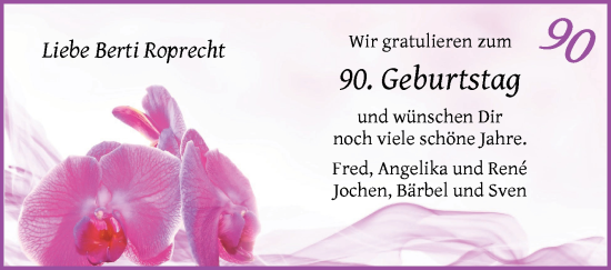 Glückwunschanzeige von Berti Roprecht von WESER-KURIER