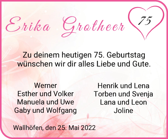 Glückwunschanzeige von Erika Grotheer von Osterholzer Kreisblatt