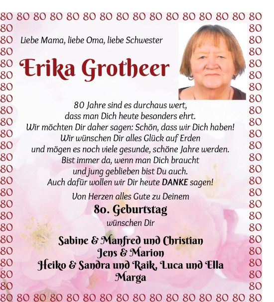 Glückwunschanzeige von Erika Grotheer von Wuemme Zeitung