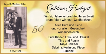 Glückwunschanzeige von Ingrid und Manfred Töbe von WESER-KURIER