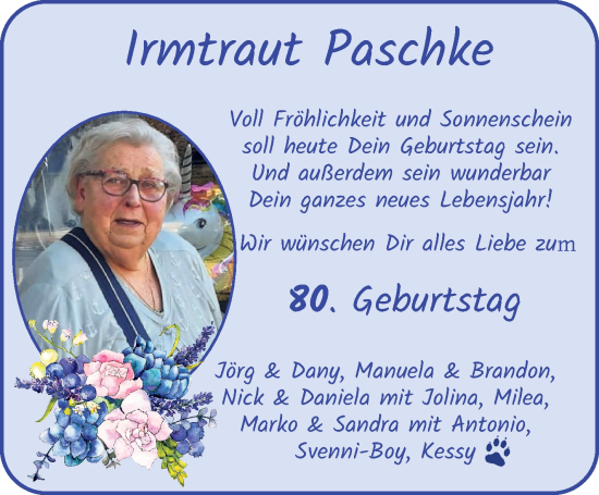 Glückwunschanzeige von Irmtraut Paschke von WESER-KURIER