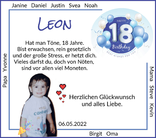 Glückwunschanzeige von Leon  von Osterholzer Kreisblatt