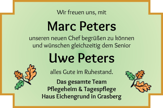 Glückwunschanzeige von Marc und Uwe Peters von Wuemme Zeitung