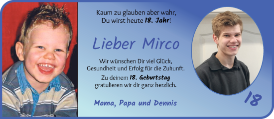 Glückwunschanzeige von Mirco Schröder von Wuemme Zeitung