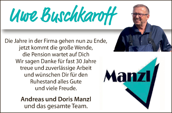 Glückwunschanzeige von Uwe Buschkaroff von Osterholzer Kreisblatt