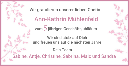 Glückwunschanzeige von Ann-Kathrin Mühlenfeld von WESER-KURIER