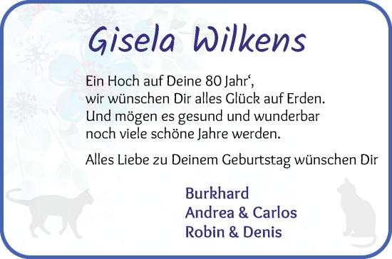 Glückwunschanzeige von Gisela Wilkens von Osterholzer Kreisblatt