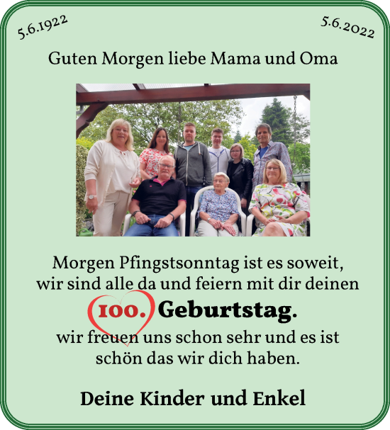Glückwunschanzeige von Grete  von Wuemme Zeitung