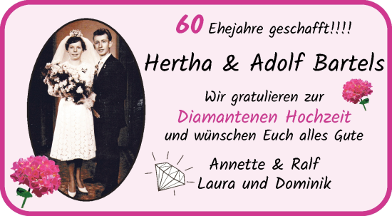 Glückwunschanzeige von Hertha und Adolf Bartels von WESER-KURIER