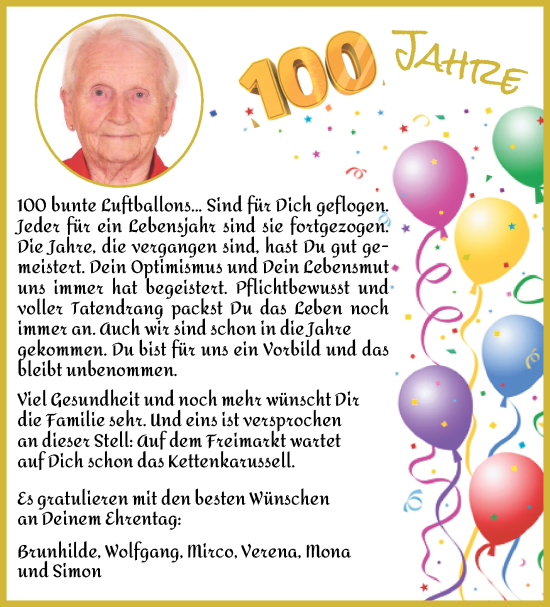Glückwunschanzeige von Hildegard Quast von WESER-KURIER
