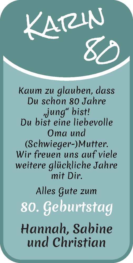Glückwunschanzeige von Karin  von Die Norddeutsche