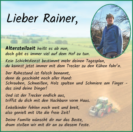 Glückwunschanzeige von Rainer  von Osterholzer Kreisblatt