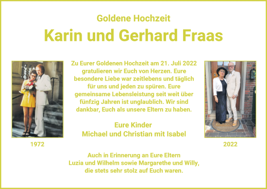 Glückwunschanzeige von Karin und Gerhard Fraas 