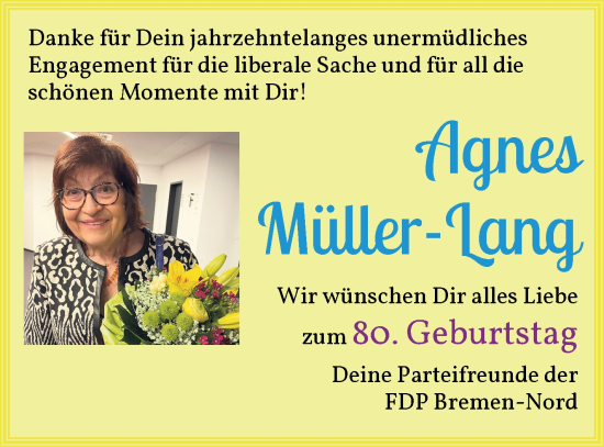 Glückwunschanzeige von Agnes Müller-Lang von WESER-KURIER