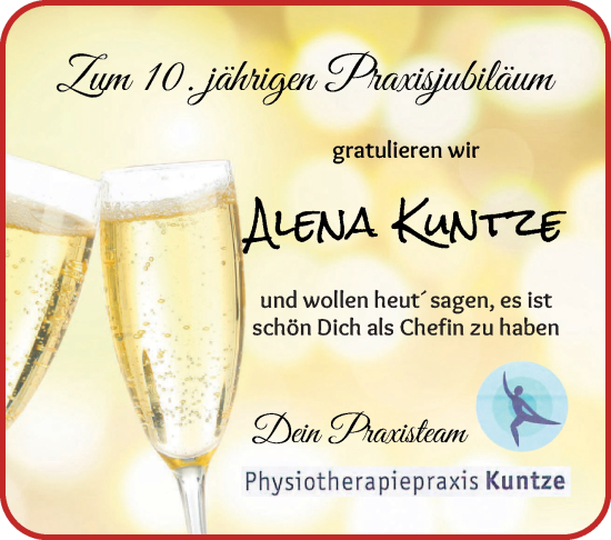 Glückwunschanzeige von Alena Kuntze von Wuemme Zeitung