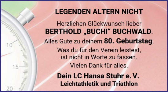 Glückwunschanzeige von Berthold Buchwald von WESER-KURIER