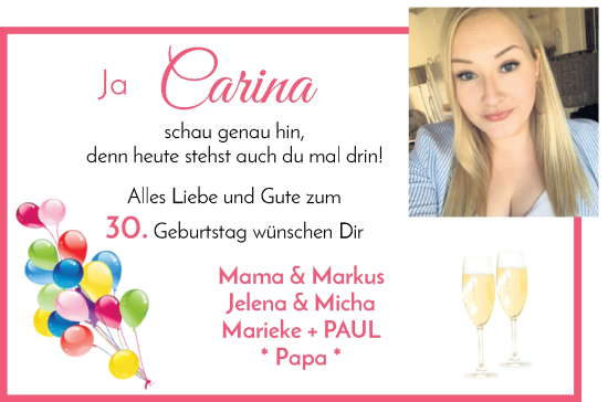 Glückwunschanzeige von Carina Piel von Wuemme Zeitung