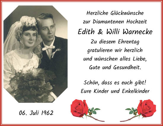 Glückwunschanzeige von Edith und Willi Warnecke von WESER-KURIER