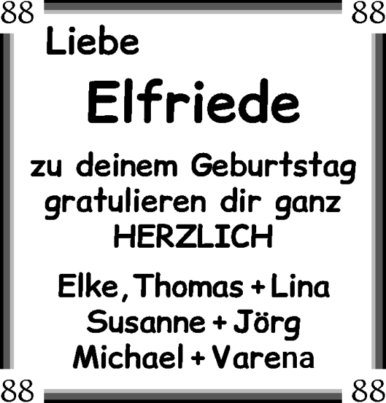 Glückwunschanzeige von Elfriede  von Wuemme Zeitung