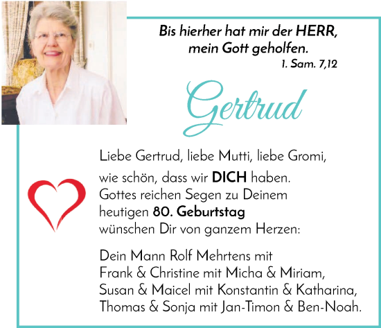 Glückwunschanzeige von Getrud  von Die Norddeutsche