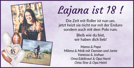 Glückwunschanzeige von Lajana  von Wuemme Zeitung