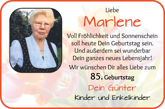 Glückwunschanzeige von Marlene  von Wuemme Zeitung