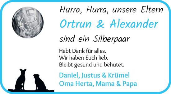 Glückwunschanzeige von Ortrun und Alexander Schmidt von Osterholzer Kreisblatt