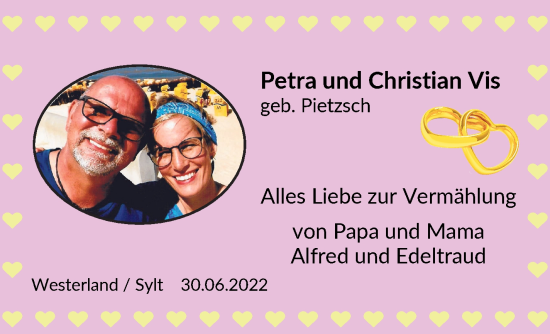 Glückwunschanzeige von Petra und Christian Vis von WESER-KURIER