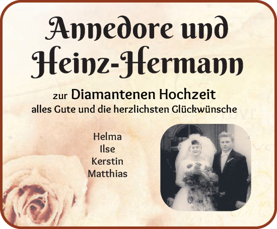 Glückwunschanzeige von Annelore und Heinz-Hermann  von WESER-KURIER