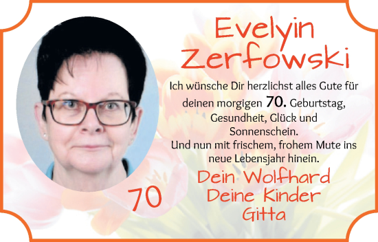 Glückwunschanzeige von Evelin Zerfowski von Die Norddeutsche