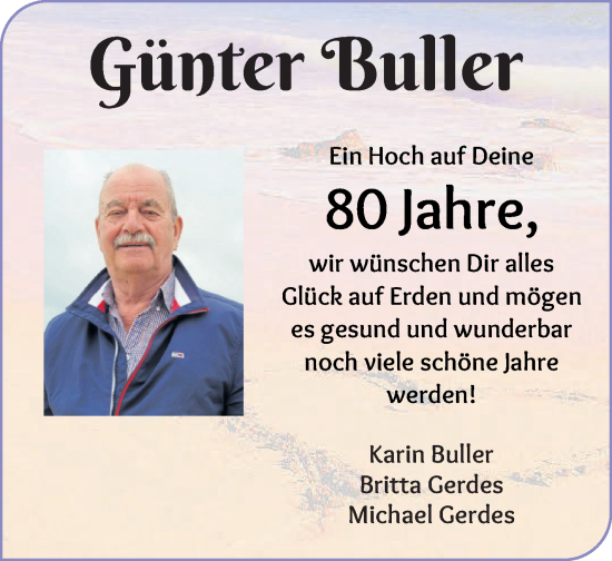 Glückwunschanzeige von Günter Buller von WESER-KURIER