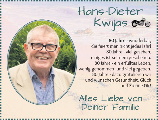 Glückwunschanzeige von Hans-Dieter Kwijas von Wuemme Zeitung