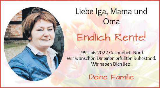 Glückwunschanzeige von Iga  von WESER-KURIER