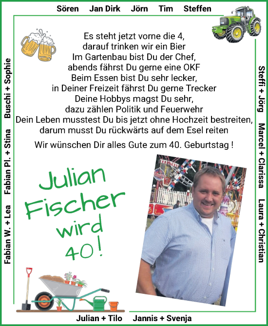 Glückwunschanzeige von Julian Fischer von Osterholzer Kreisblatt