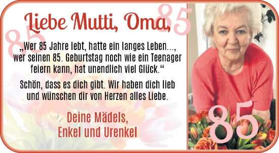 Glückwunschanzeige von Liebe Mutti  von WESER-KURIER