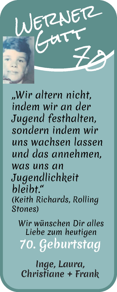 Glückwunschanzeige von Werner Gutt von Die Norddeutsche