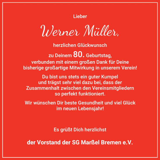 Glückwunschanzeige von Werner Müller von Die Norddeutsche