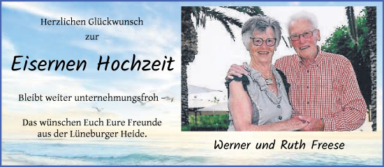 Glückwunschanzeige von Werner und Ruth Freese von WESER-KURIER