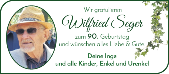 Glückwunschanzeige von Wilfried Seger von WESER-KURIER