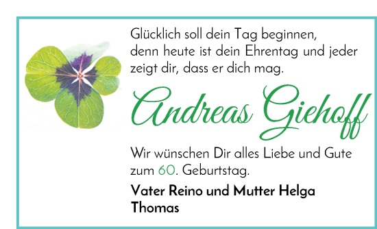 Glückwunschanzeige von Andreas Giehoff von WESER-KURIER