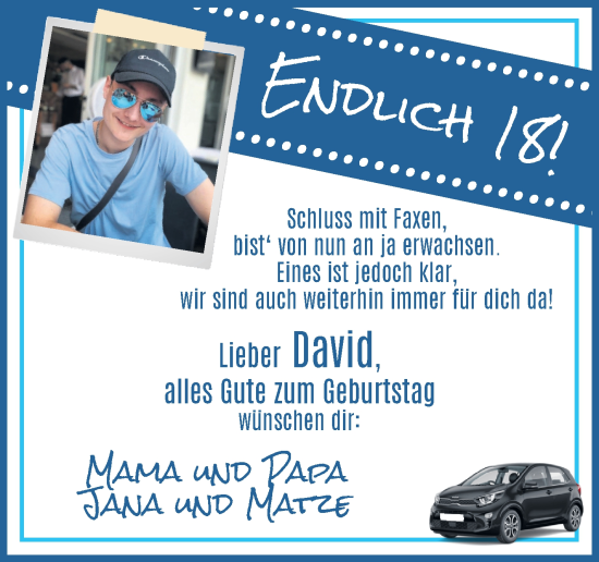 Glückwunschanzeige von David  von WESER-KURIER