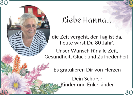 Glückwunschanzeige von Hanna  von Osterholzer Kreisblatt