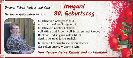 Glückwunschanzeige von Irmgard Ihssen von Wuemme Zeitung