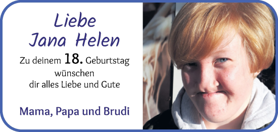 Glückwunschanzeige von Jana Helen  von Die Norddeutsche