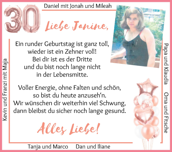 Glückwunschanzeige von Janine  von Osterholzer Kreisblatt
