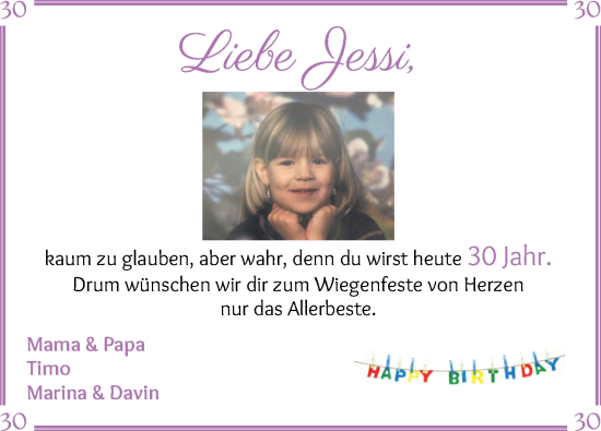 Glückwunschanzeige von Jessi Segelken von Wuemme Zeitung