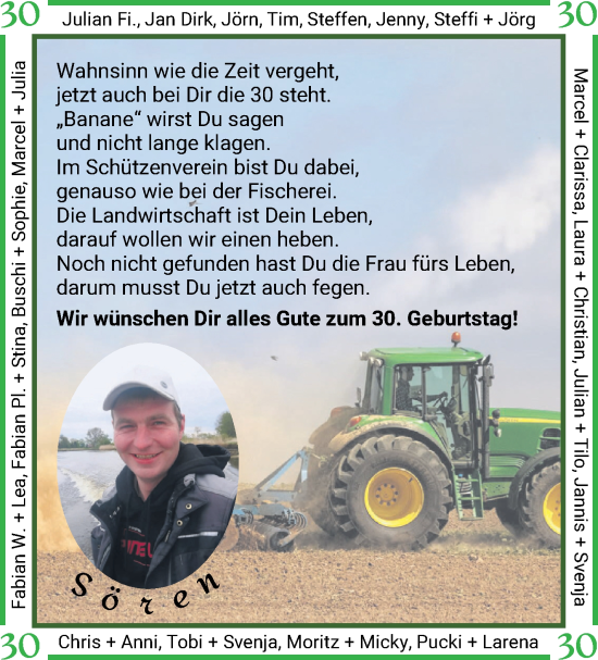 Glückwunschanzeige von Sören Plump von Osterholzer Kreisblatt
