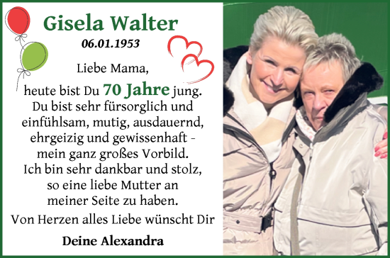 Glückwunschanzeige von Gisela Walter von WESER-KURIER