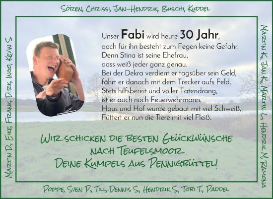 Glückwunschanzeige von Fabi  von Osterholzer Kreisblatt