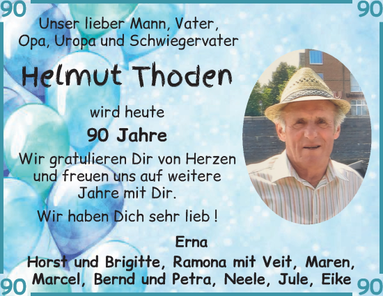 Glückwunschanzeige von Helmut Thoden von Osterholzer Kreisblatt